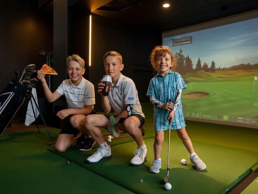 Friends celebrating in a simulator bay