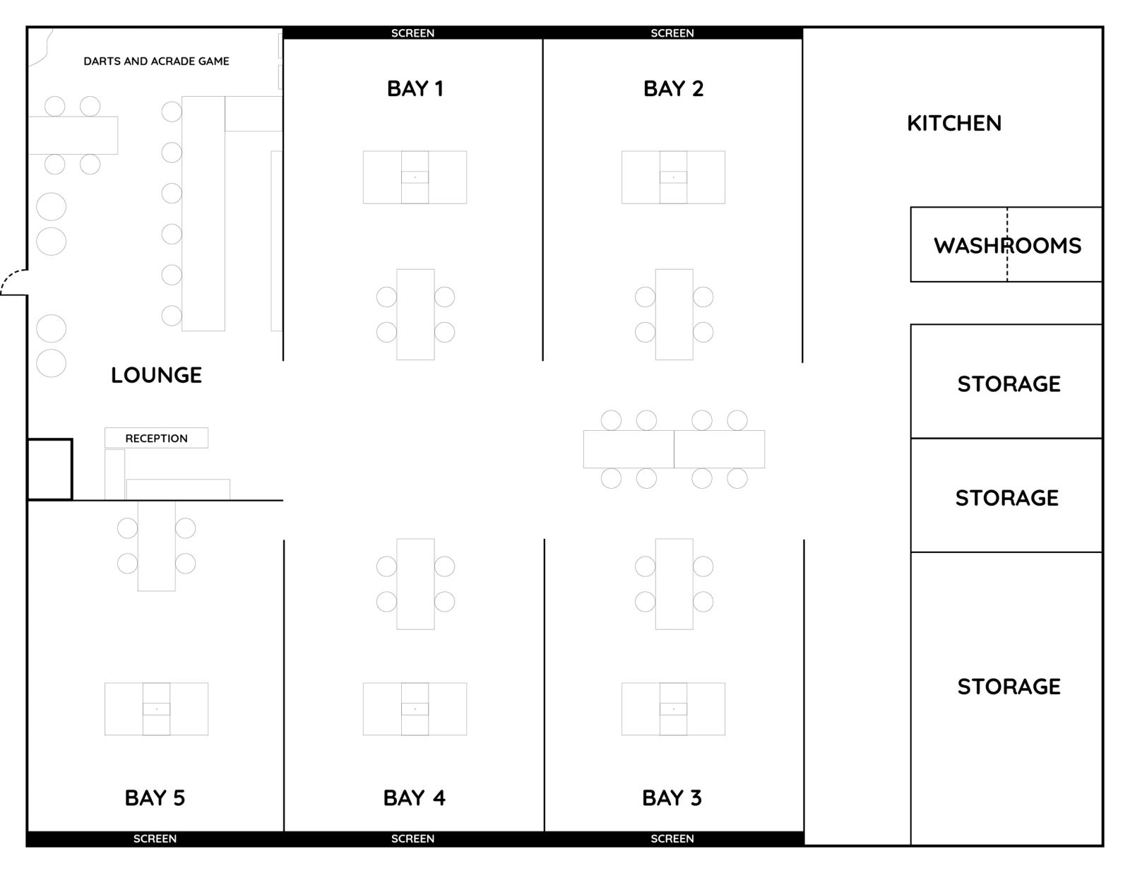 Extreme Indoor Golf floor plan showing bay numbers