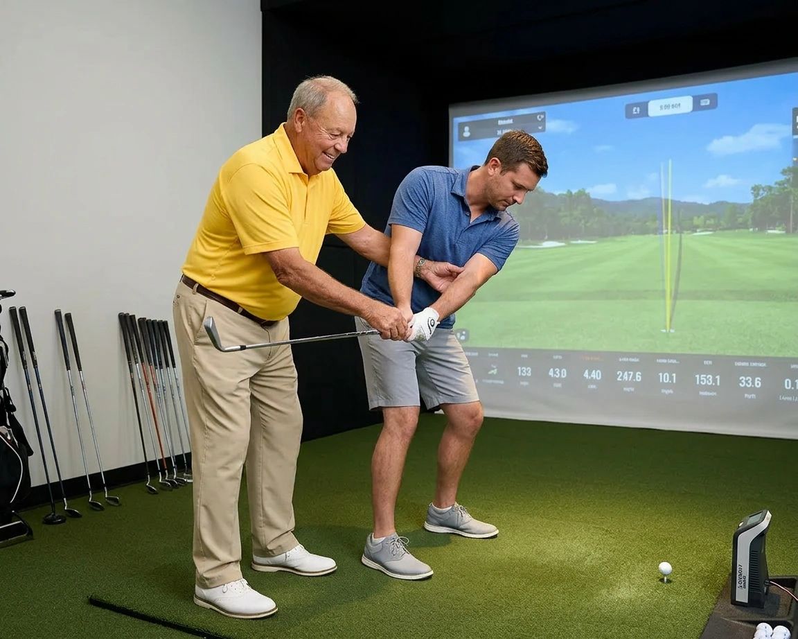 Golf lesson in progress at Extreme Indoor Golf