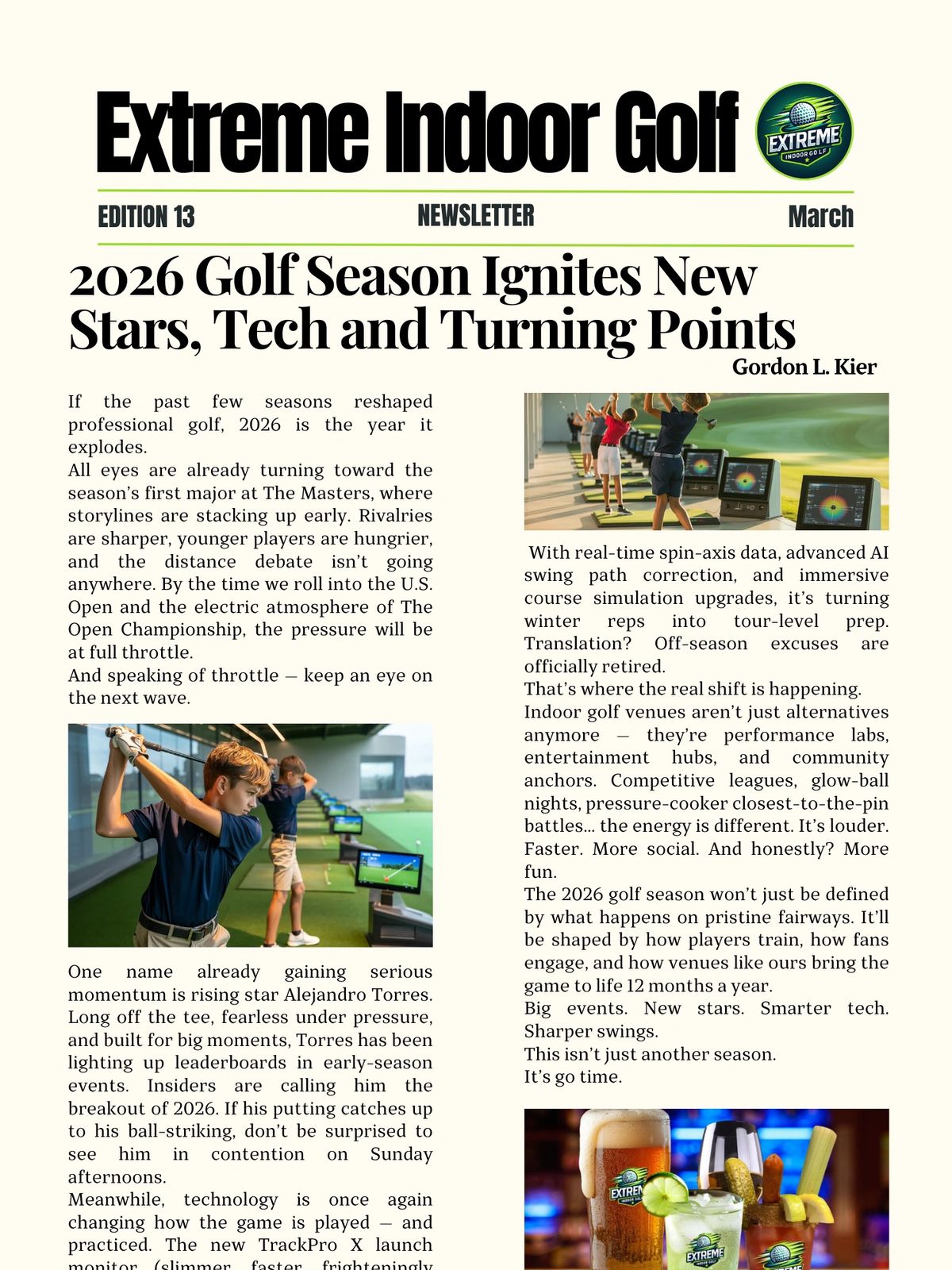 Extreme Indoor Golf monthly newsletter cover